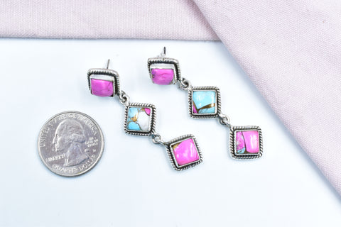 Handmade Cotton Candy Dahlia 925 Sterling Silver Studs Earring