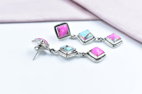 Handmade Cotton Candy Dahlia 925 Sterling Silver Studs Earring