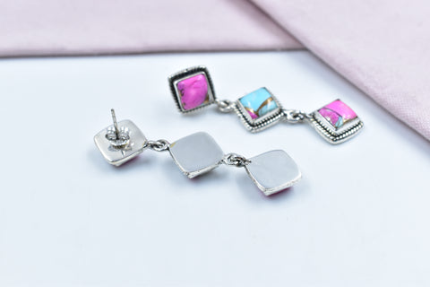Handmade Cotton Candy Dahlia 925 Sterling Silver Studs Earring