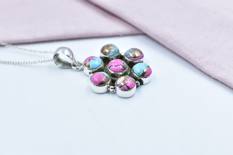 Handmade Cotton Candy Dahlia 925 Sterling Silver Pendant