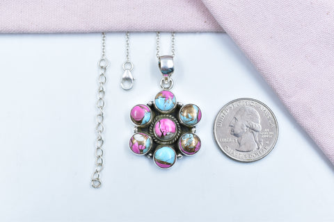 Handmade Cotton Candy Dahlia 925 Sterling Silver Pendant