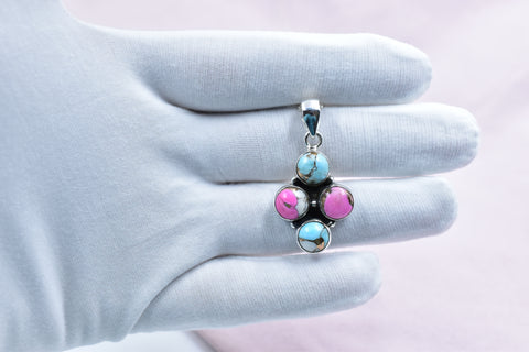 Handmade Cotton Candy Dahlia 925 Sterling Silver Pendant