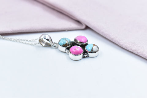 Handmade Cotton Candy Dahlia 925 Sterling Silver Pendant