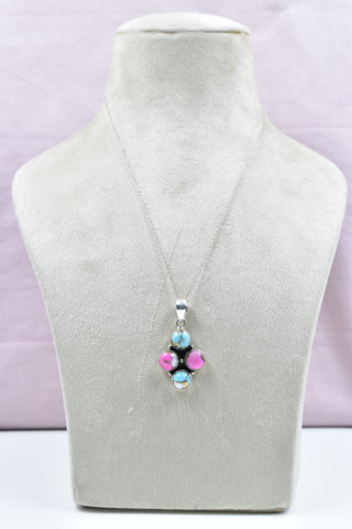 Handmade Cotton Candy Dahlia 925 Sterling Silver Pendant