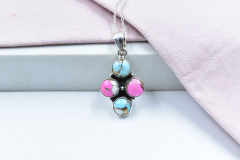 Handmade Cotton Candy Dahlia 925 Sterling Silver Pendant