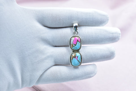 Handmade Cotton Candy Dahlia 925 Sterling Silver Pendant