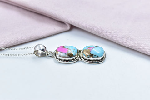 Handmade Cotton Candy Dahlia 925 Sterling Silver Pendant