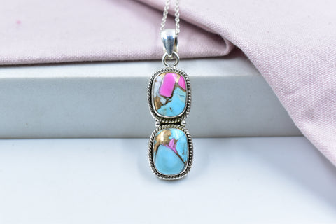 Handmade Cotton Candy Dahlia 925 Sterling Silver Pendant