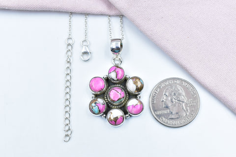 Handmade Cotton Candy Dahlia 925 Sterling Silver Pendant