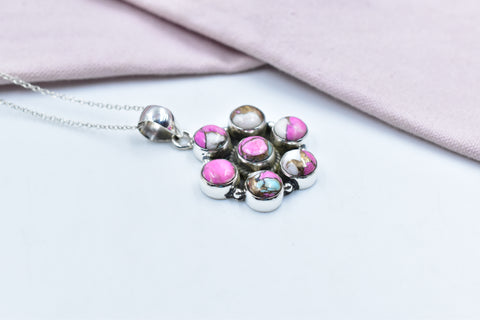 Handmade Cotton Candy Dahlia 925 Sterling Silver Pendant
