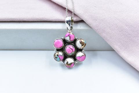 Handmade Cotton Candy Dahlia 925 Sterling Silver Pendant