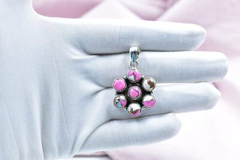 Handmade Cotton Candy Dahlia 925 Sterling Silver Pendant