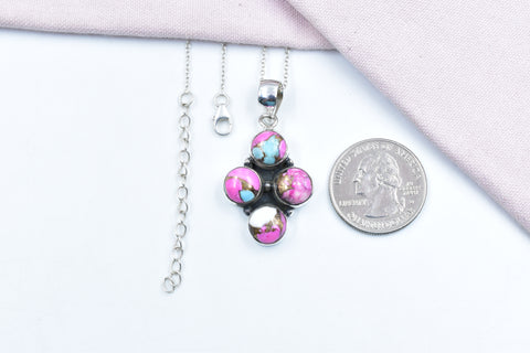 Handmade Cotton Candy Dahlia 925 Sterling Silver Pendant