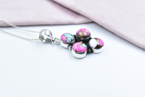 Handmade Cotton Candy Dahlia 925 Sterling Silver Pendant