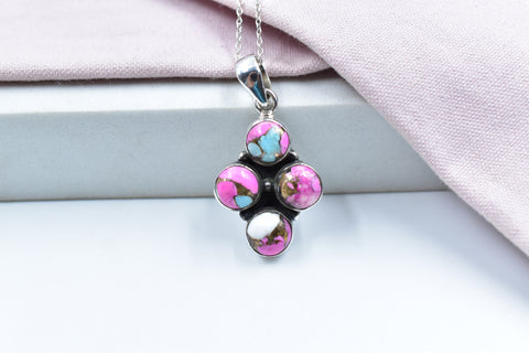 Handmade Cotton Candy Dahlia 925 Sterling Silver Pendant