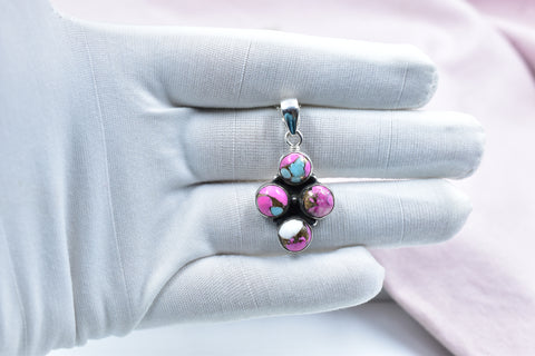 Handmade Cotton Candy Dahlia 925 Sterling Silver Pendant