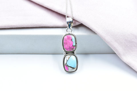 Handmade Cotton Candy Dahlia 925 Sterling Silver Pendant