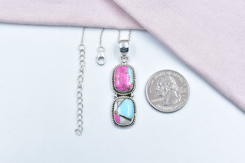Handmade Cotton Candy Dahlia 925 Sterling Silver Pendant