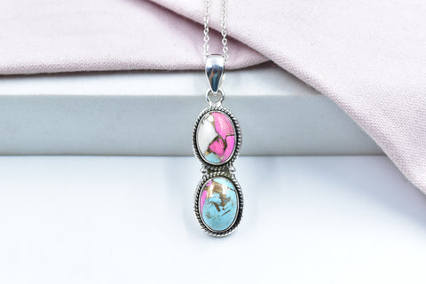 Handmade Cotton Candy Dahlia 925 Sterling Silver Pendant