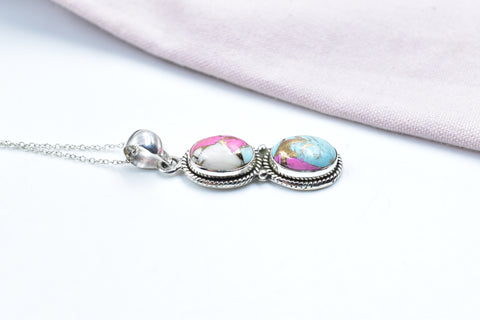 Handmade Cotton Candy Dahlia 925 Sterling Silver Pendant