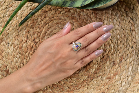 Handmade Sterling Opal & Sterling Silver Adjustable Ring