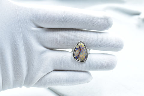 Handmade Sterling Opal & Sterling Silver Adjustable Ring