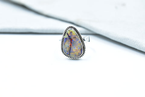 Handmade Sterling Opal & Sterling Silver Adjustable Ring