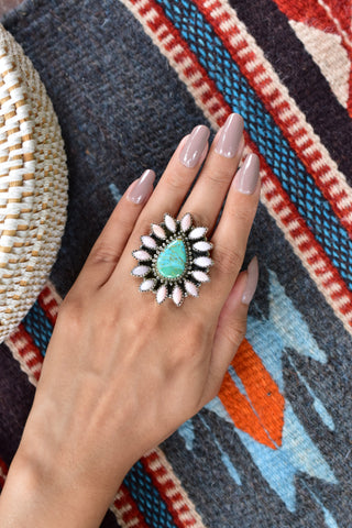 Handmade Mojave Turquoise & Pink Opal Sterling Silver Ring