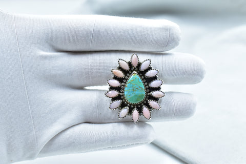 Handmade Mojave Turquoise & Pink Opal Sterling Silver Ring