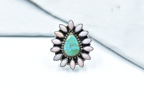 Handmade Mojave Turquoise & Pink Opal Sterling Silver Ring