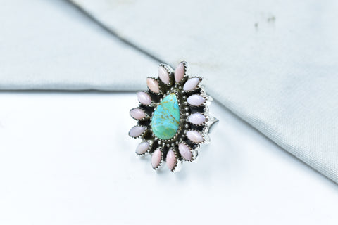 Handmade Mojave Turquoise & Pink Opal Sterling Silver Ring