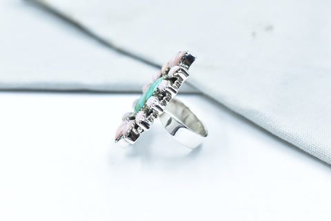 Handmade Mojave Turquoise & Pink Opal Sterling Silver Ring