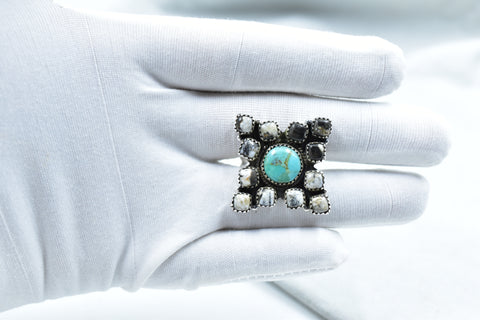 Handmade Mojave Turquoise & White Buffalo Sterling Silver Ring