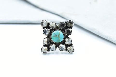 Handmade Mojave Turquoise & White Buffalo Sterling Silver Ring