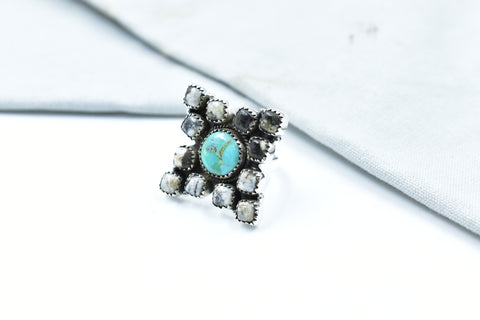 Handmade Mojave Turquoise & White Buffalo Sterling Silver Ring
