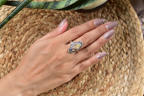 Handmade Sterling Opal &  Sterling Silver Adjustable Ring