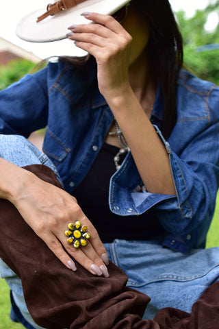 Handmade Honey Dahlia Mojave Turquoise & Sterling Silver Adjustable Ring