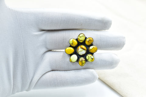 Handmade Honey Dahlia Mojave Turquoise & Sterling Silver Adjustable Ring