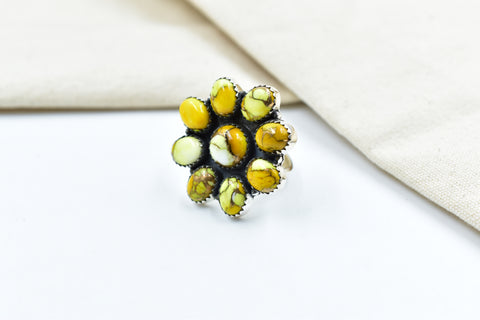 Handmade Honey Dahlia Mojave Turquoise & Sterling Silver Adjustable Ring