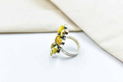 Handmade Honey Dahlia Mojave Turquoise & Sterling Silver Adjustable Ring