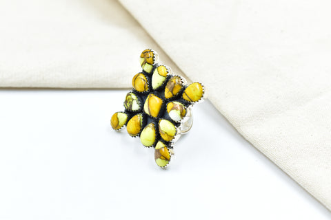 Handmade Honey Dahlia Mojave Turquoise & Sterling Silver Adjustable Ring