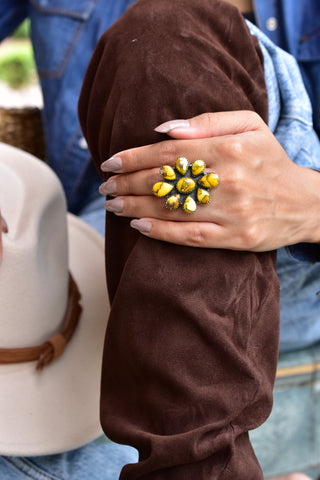 Handmade Honey Dahlia Mojave Turquoise & Sterling Silver Adjustable Ring
