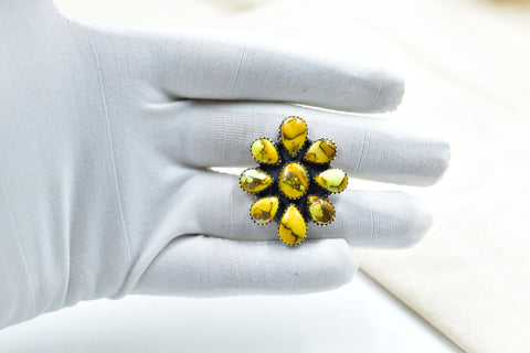 Handmade Honey Dahlia Mojave Turquoise & Sterling Silver Adjustable Ring