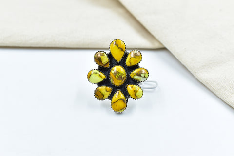 Handmade Honey Dahlia Mojave Turquoise & Sterling Silver Adjustable Ring