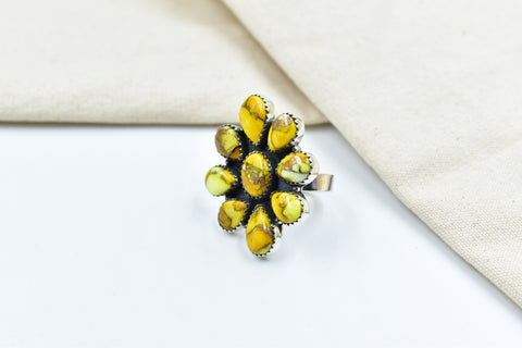 Handmade Honey Dahlia Mojave Turquoise & Sterling Silver Adjustable Ring