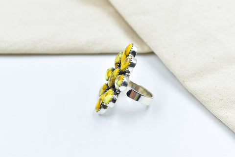 Handmade Honey Dahlia Mojave Turquoise & Sterling Silver Adjustable Ring
