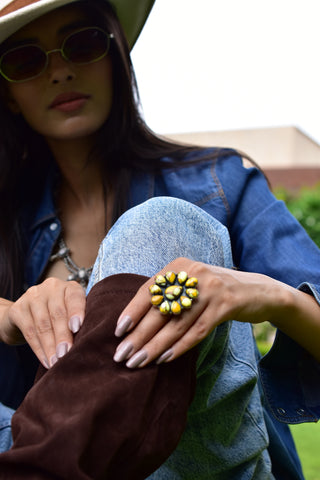 Handmade Honey Dahlia Mojave Turquoise & Sterling Silver Adjustable Ring