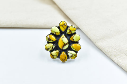 Handmade Honey Dahlia Mojave Turquoise & Sterling Silver Adjustable Ring