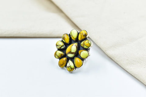 Handmade Honey Dahlia Mojave Turquoise & Sterling Silver Adjustable Ring