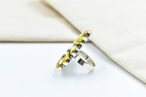 Handmade Honey Dahlia Mojave Turquoise & Sterling Silver Adjustable Ring